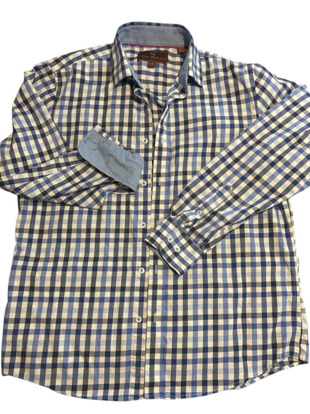 Men's Blue and Cream Check Dress Shirt by